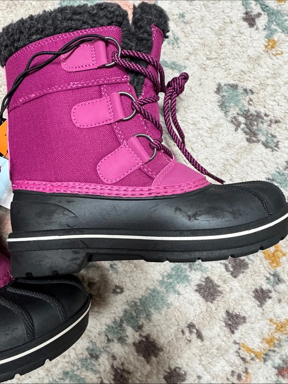 Cat & Jack Magenta and Black Kids Waterproof Snow Boots Size 1